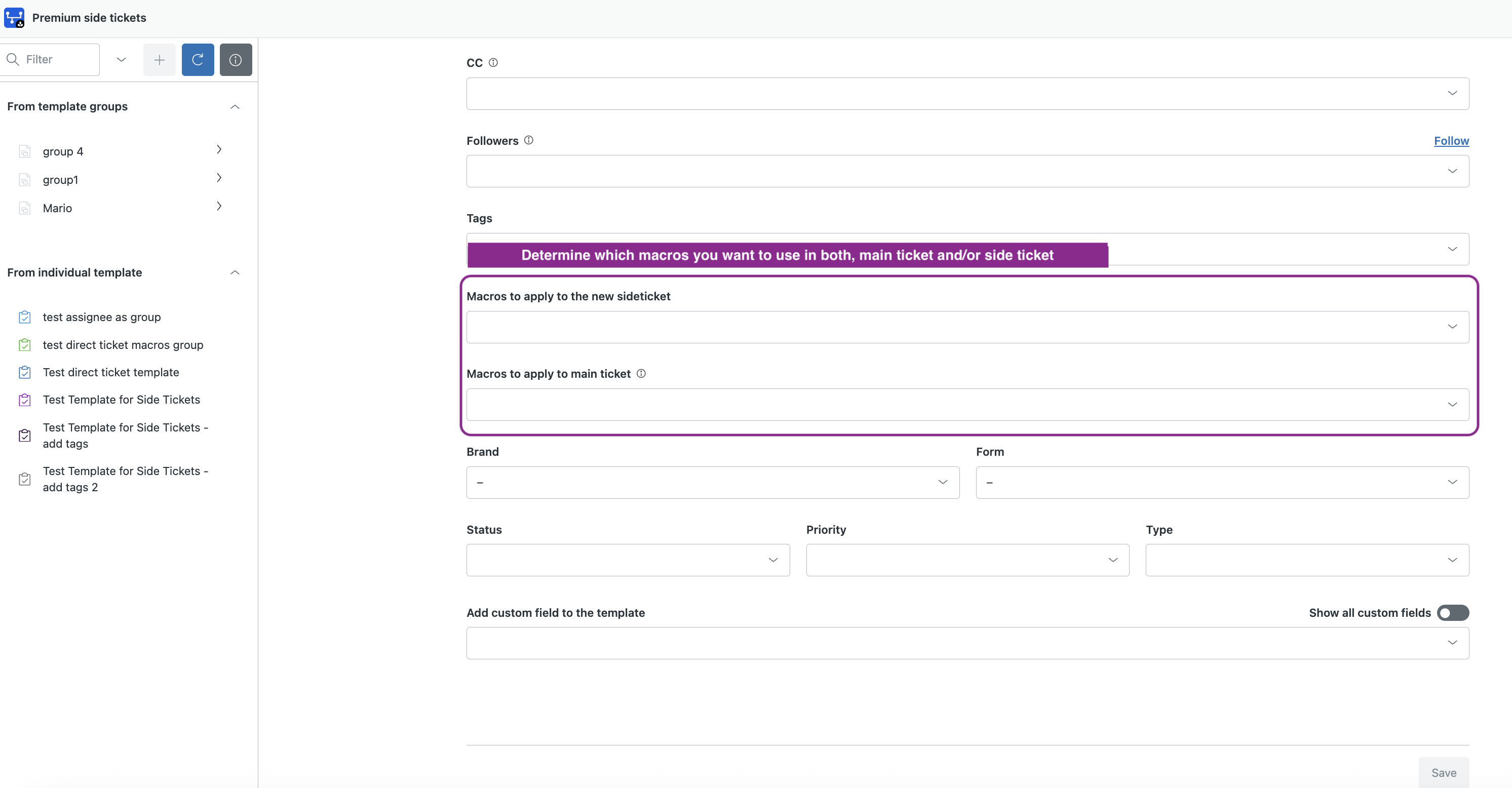 New field to apply macros